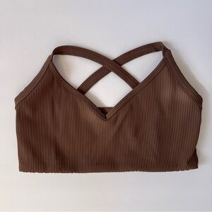 Year Of Ours Ribbed Curve Bralette Athletic Top Cocoa Brown Pickleball Yoga L